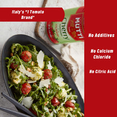 Mutti Ciliegini canned tomatoes label highlights Italian origin and quality.