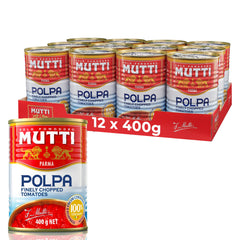 Mutti Crushed Tomatoes Polpa in a can, vibrant color, ready for quick sauces.