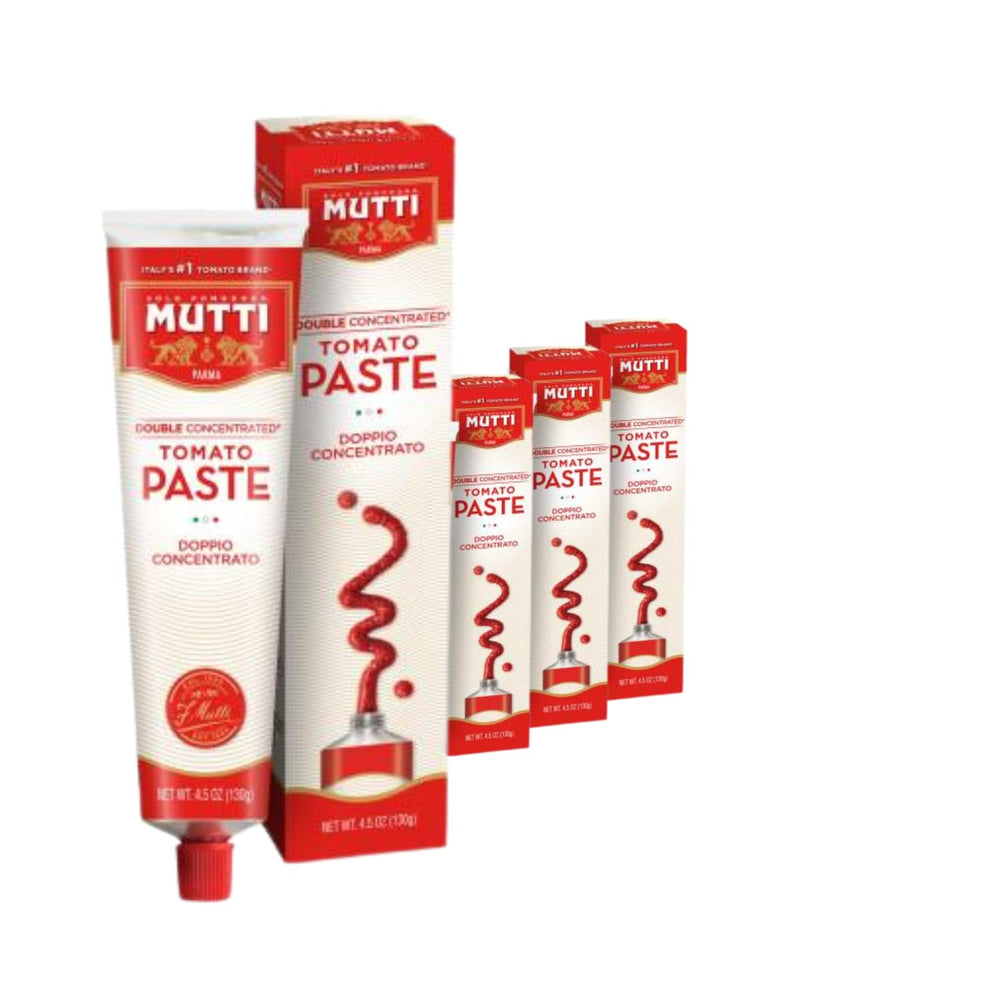 Mutti Doppio Concentrato tube front view, a quick, rich sauce booster.