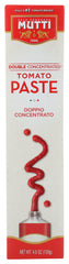 Mutti double-concentrated tomato paste tube; intense color enhances sauces.