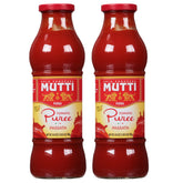 Mutti Tomato Puree Passata bottle top view shows vibrant red sauce for rich sauces
