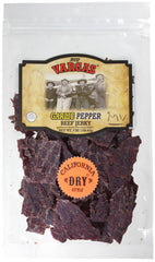 MV Vargas California Dry Style Jerky Garlic Pepper bag—on-the-go protein snack.