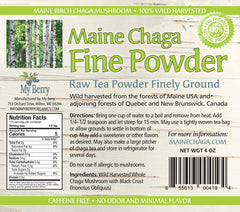 My Berry Chaga powder packaging 4oz jar ready for caffeine-free tea infusion