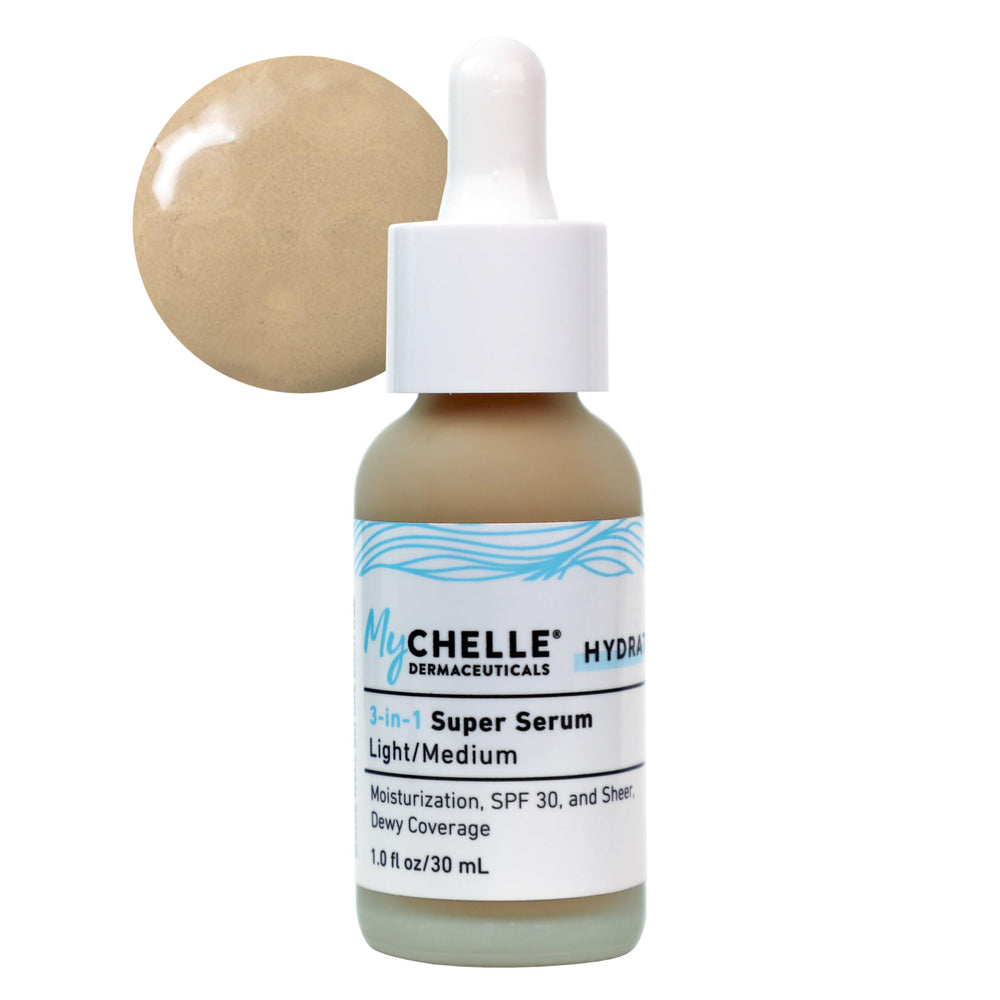 MyChelle Light/Medium 3-in-1 Serum bottle with sheer tint and mineral SPF
