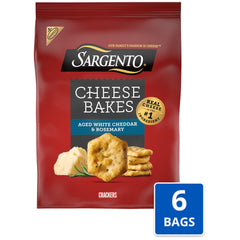 Nabisco Sargento Cheese Bakes aged white cheddar crackers on a serving board