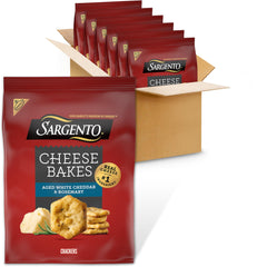 Nabisco Sargento Cheese Bakes packaging showing six bags for easy bulk snacking