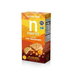 Nairn's gluten-free stem ginger oat grahams in packaging showcasing wholesome ingredients