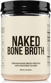 NAKED Bone Broth powder unflavored scoop highlights two-ingredient formula for clean protein.