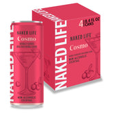 Naked Life Cosmo 4-pack cans on display, zero sugar.