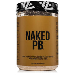 Naked PB powdered peanut butter bottle highlighting a single-ingredient, low-fat protein option