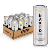 NAKED Sparkling Energy Lemonade can closeup showing crisp flavor and clean energy.