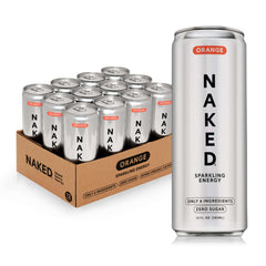 NAKED Sparkling Energy Orange can front view with sugar-free formula