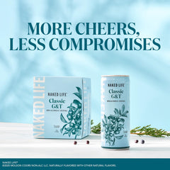 Naked Life Classic G&T botanical blend highlights lemon and juniper notes.