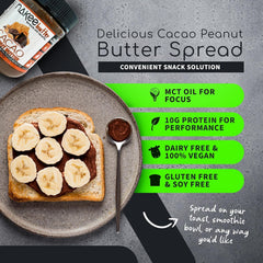 Nakee Butter Focus cacao peanut butter jar with MCT oil for steady energy.