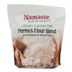 Namaste Foods Perfect Flour Blend bag ready for gluten-free baking and cup-for-cup substitution.