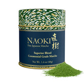 Naoki Matcha tin front preserving freshness for daily ceremonial use.