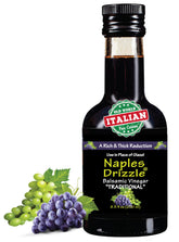 Naples Drizzle Traditional Balsamic Reduction bottle with a glossy glaze for finishing dishes.