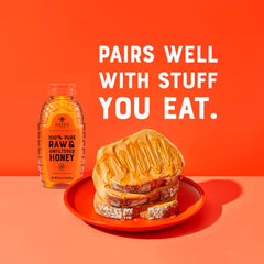 Nate's Honey amber drizzle highlighting rich color for toppings and snacks.