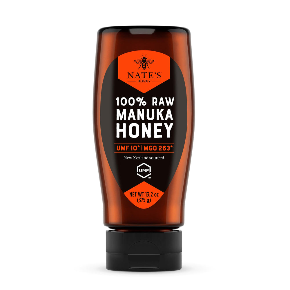 Nate's Honey Manuka bottle pour for mess-free serving