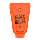Nate's Honey in a no-drip squeeze pouch for mess-free dispensing.