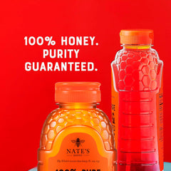 Nate's Honey with pollen visible highlighting raw, natural goodness.