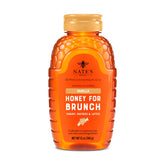 Nate's Vanilla Honey bottle pours over brunch pancakes for a warm, subtle sweetness.