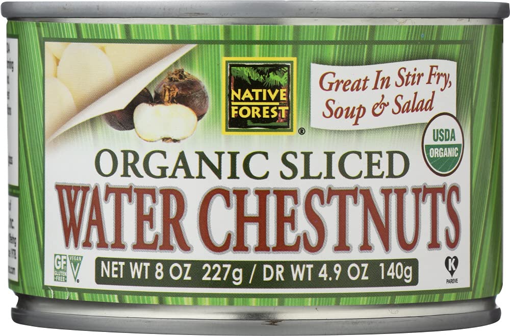 Native Forest Organic Sliced Water Chestnuts pack; crisp texture for salads.