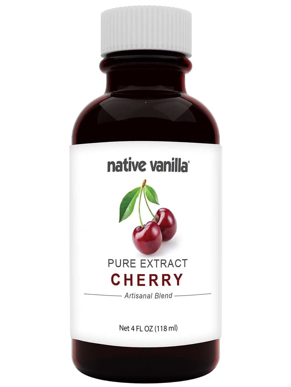 Native Vanilla Pure Cherry Extract 4oz bottle on shelf for baking flavor
