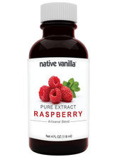 Native Vanilla raspberry extract bottle shown for versatile dessert flavoring.