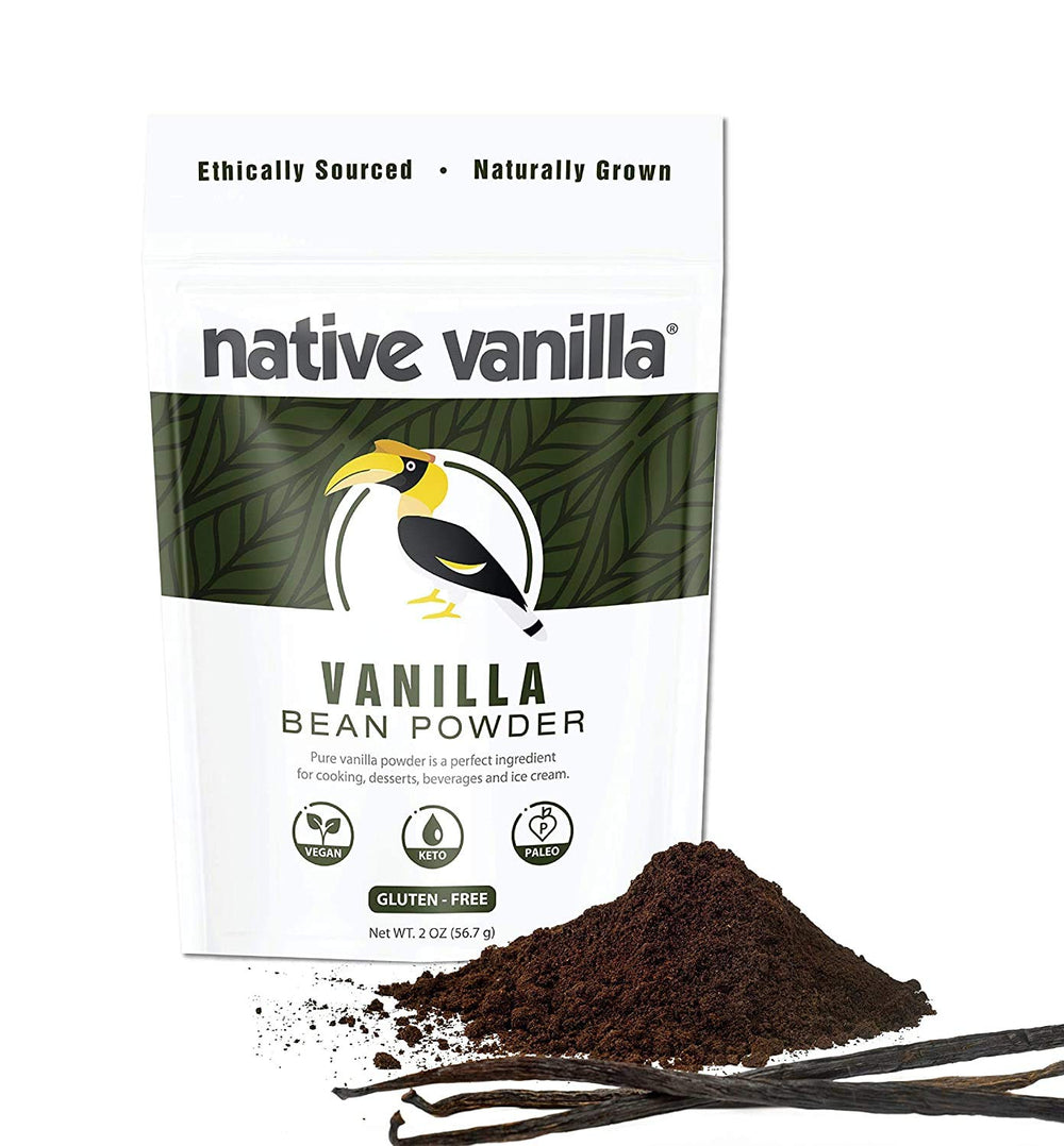 Native Vanilla vanilla bean powder jar demonstrates rich, pure flavor for baking and desserts.