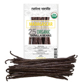 Native Vanilla Madagascar vanilla beans closeup showing rich seeds for baking