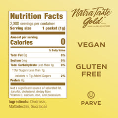 NatraTaste Gold packets pour into iced tea for quick, calorie-free sweetness.