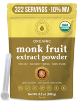 NatriSweet Organic Monk Fruit Powder tub for zero-calorie sweetness in beverages.