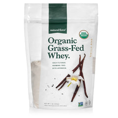 Natural Force grass-fed whey powder vanilla tub with real vanilla flavor for shakes