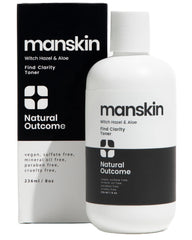 Natural Outcome Man Skin Toner bottle pour demonstrates instant hydration and pore refinement.