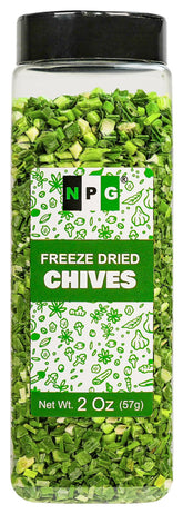 Natural Plus Green NPG freeze-dried chives jar showing vibrant green color for quick flavoring