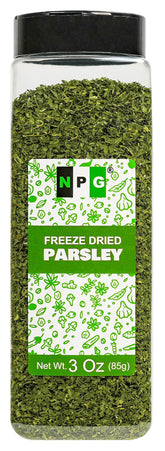Natural Plus Green NPG freeze-dried parsley flakes in jar, vibrant herb ideal for cooking
