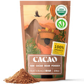 NaturaleBio cacao powder jar on counter ideal for baking and smoothies.