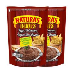 Natura's Refried Red Beans pouch front, convenient ready-to-serve vegan option.
