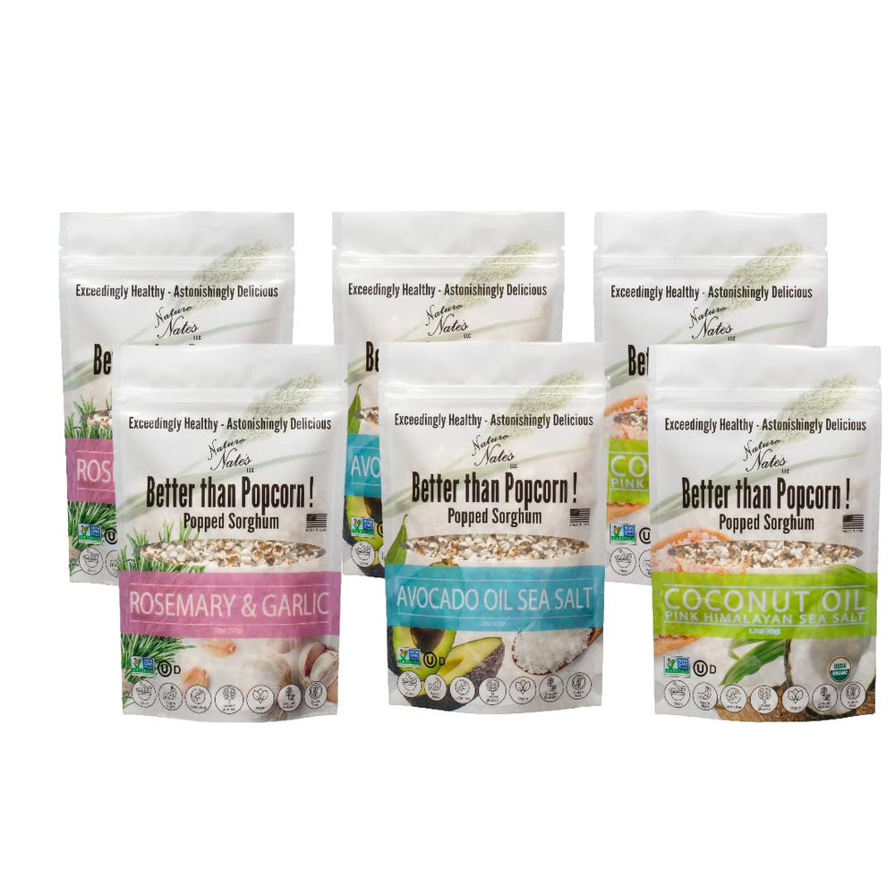 Nature Nate’s Popped Sorghum Sea Salt flavor for a light, gluten-free snack