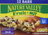 Nature Valley Chewy Fruit and Nut Bars in a 12-count box, ideal pantry snack.