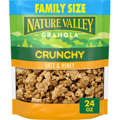 Nature Valley Crunchy Oats and Honey granola pouch with crunchy clusters for on-the-go snacking.