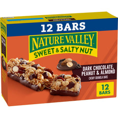 Nature Valley Dark Chocolate Peanut Almond bar close-up shows chewy texture