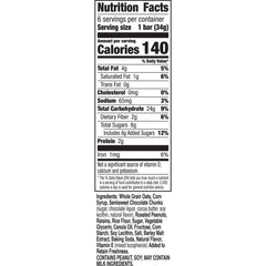 Close-up of Nature Valley bar showing oats, nuts, and raisins
