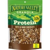 Nature Valley Protein Granola resealable pouch closeup shows convenient on-the-go snacking.