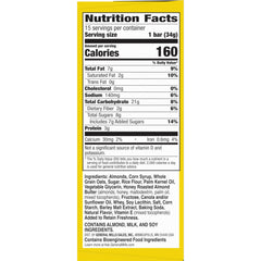 Nature Valley bar features roasted peanuts and almonds for crunchy texture.