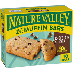 Nature Valley Soft Baked Muffin Bars Chocolate Chip packaging, perfect for quick on-the-go snacking.