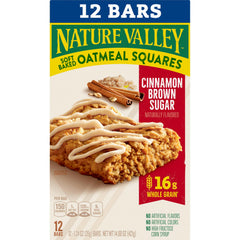 Nature Valley Soft Baked Oatmeal Squares bite shot highlighting chewy texture and cinnamon brown sugar taste
