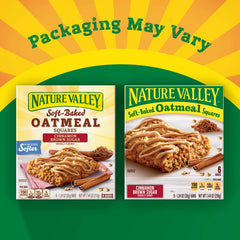 Box of Nature Valley Oatmeal Squares packaging on a kitchen counter.