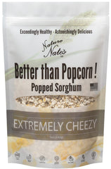 Nature Nate's Extremely Cheezy Popped Sorghum bag offers a protein-packed gluten-free snack.